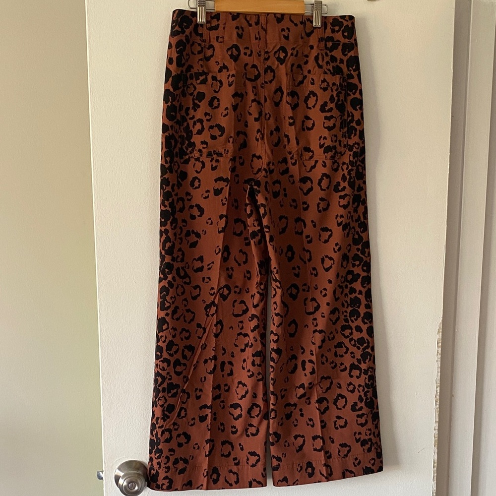 🐆 Anthropologie Maeve Colette Cropped Wide-Leg Animal Print Pants NWOT 28 sz 6 - Picture 7 of 10